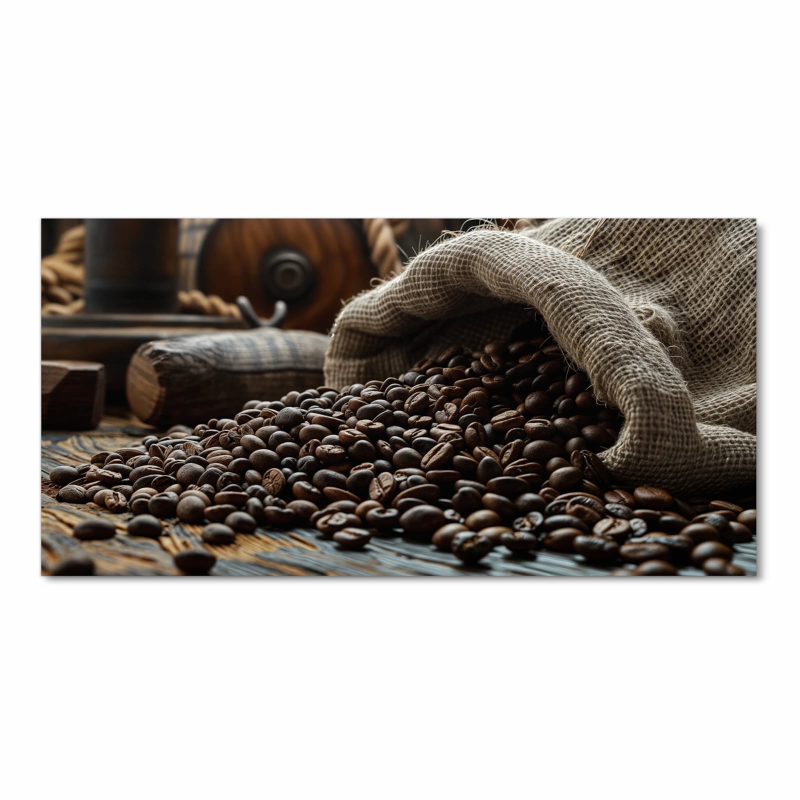 Strapazierfähiger moderner Küchenläufer mit Motiv Kaffeebohnen Sack in Frontansicht