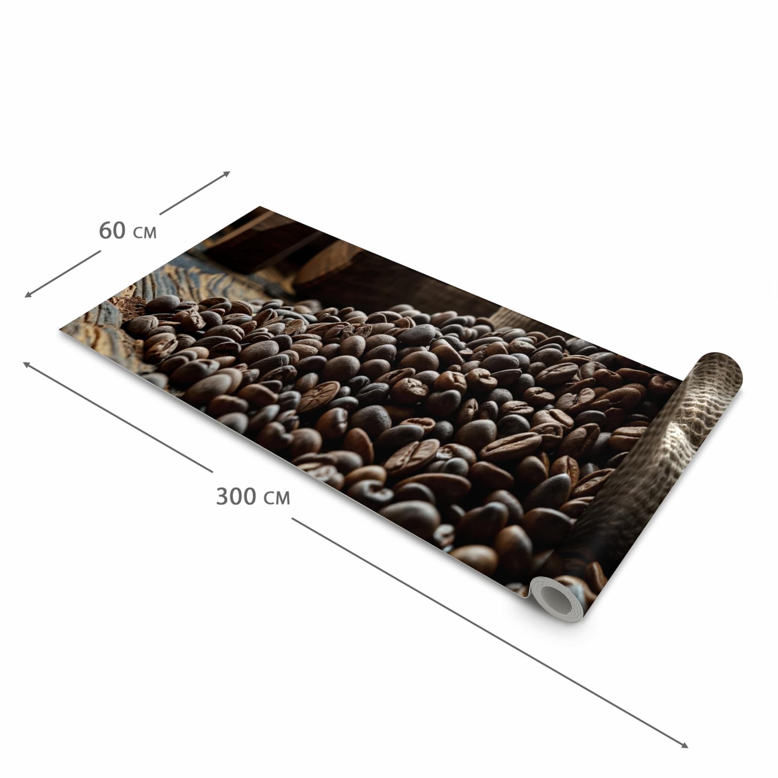 Rutschfester Küchenteppich mit Motiv Kaffeebohnen Sack in der Grösse 60x300 cm spart Zeit