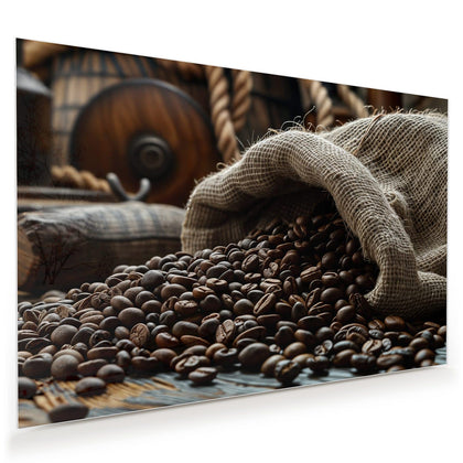 Wandbild mit dem Motiv Kaffeesack mit Bohnen