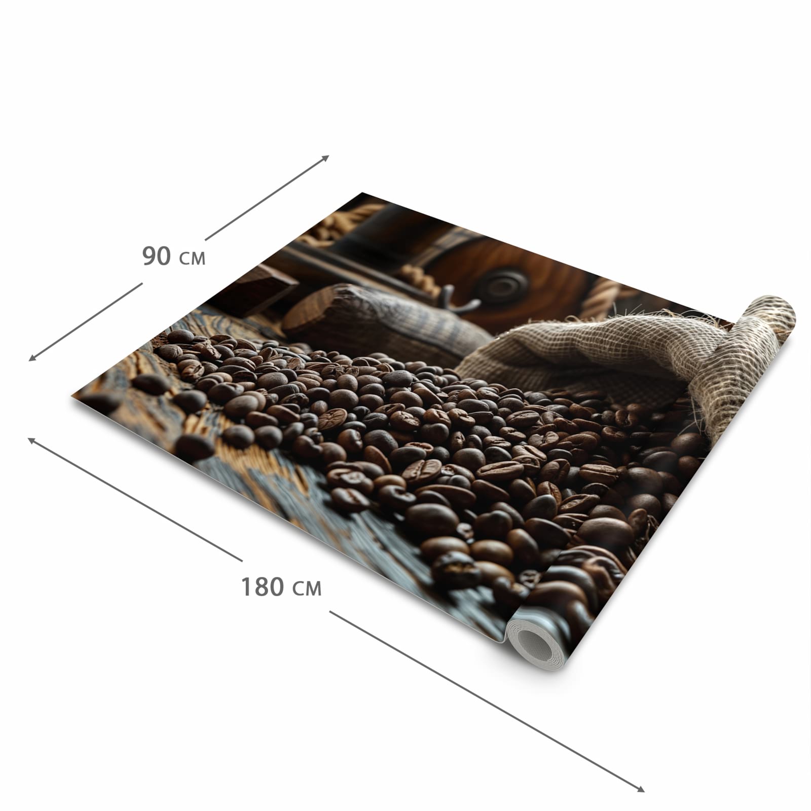 Fleckenresistenter waschbarer Küchenteppich mit Motiv Kaffeebohnen Sack in der Grösse 60x300 cm