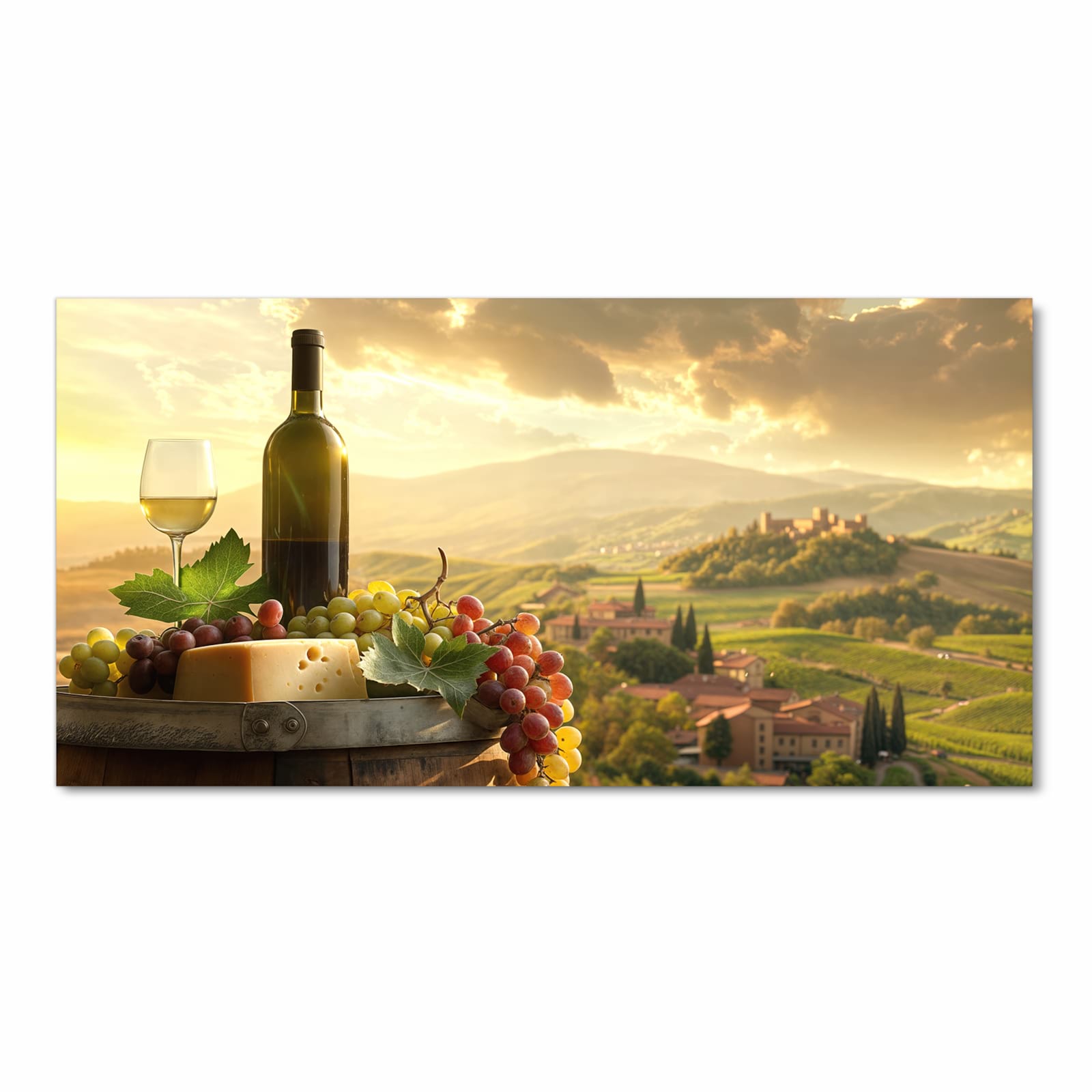 Waschbarer Teppich für Esstisch mit Motiv Weinland Idylle in Frontansicht für Ordnung