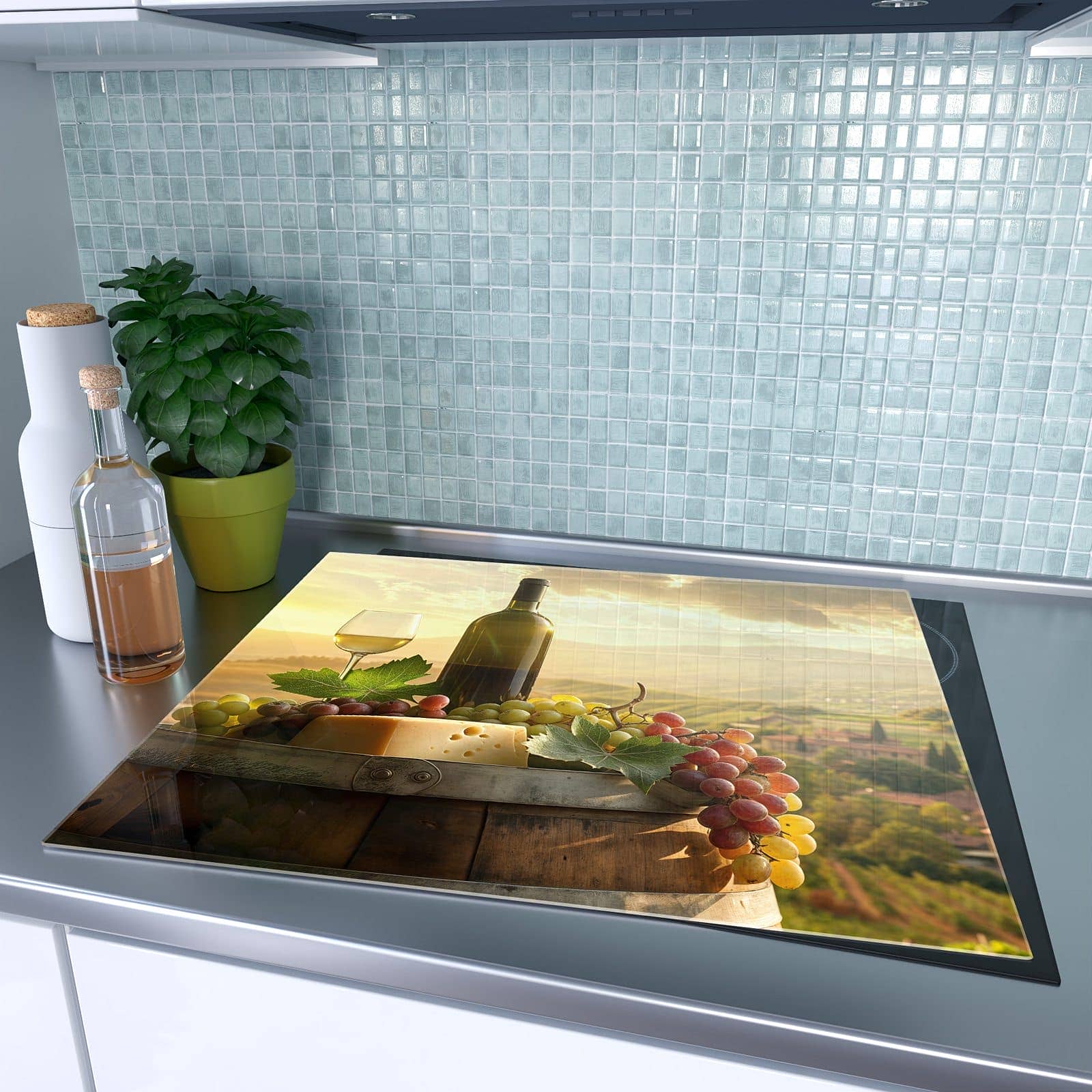 1-teilige Deckplatte aus Glas mit Weinland Idylle-Motiv auf dem Ceranfeld