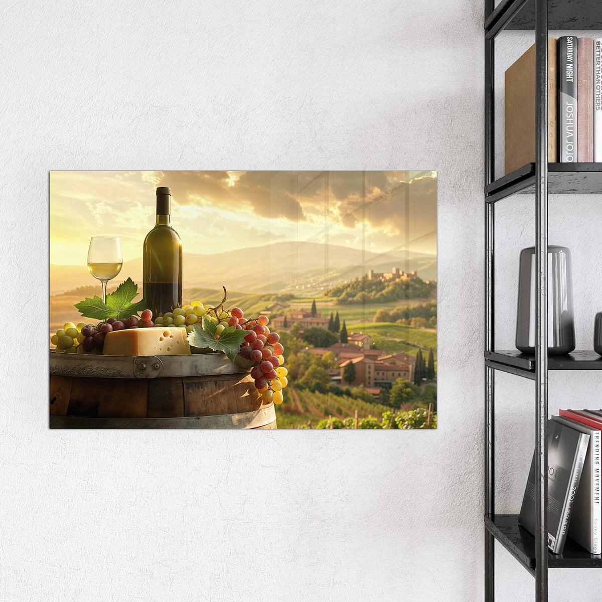 Magnettafel - Wein und Käse – Wein und Käse vor Weinbergen