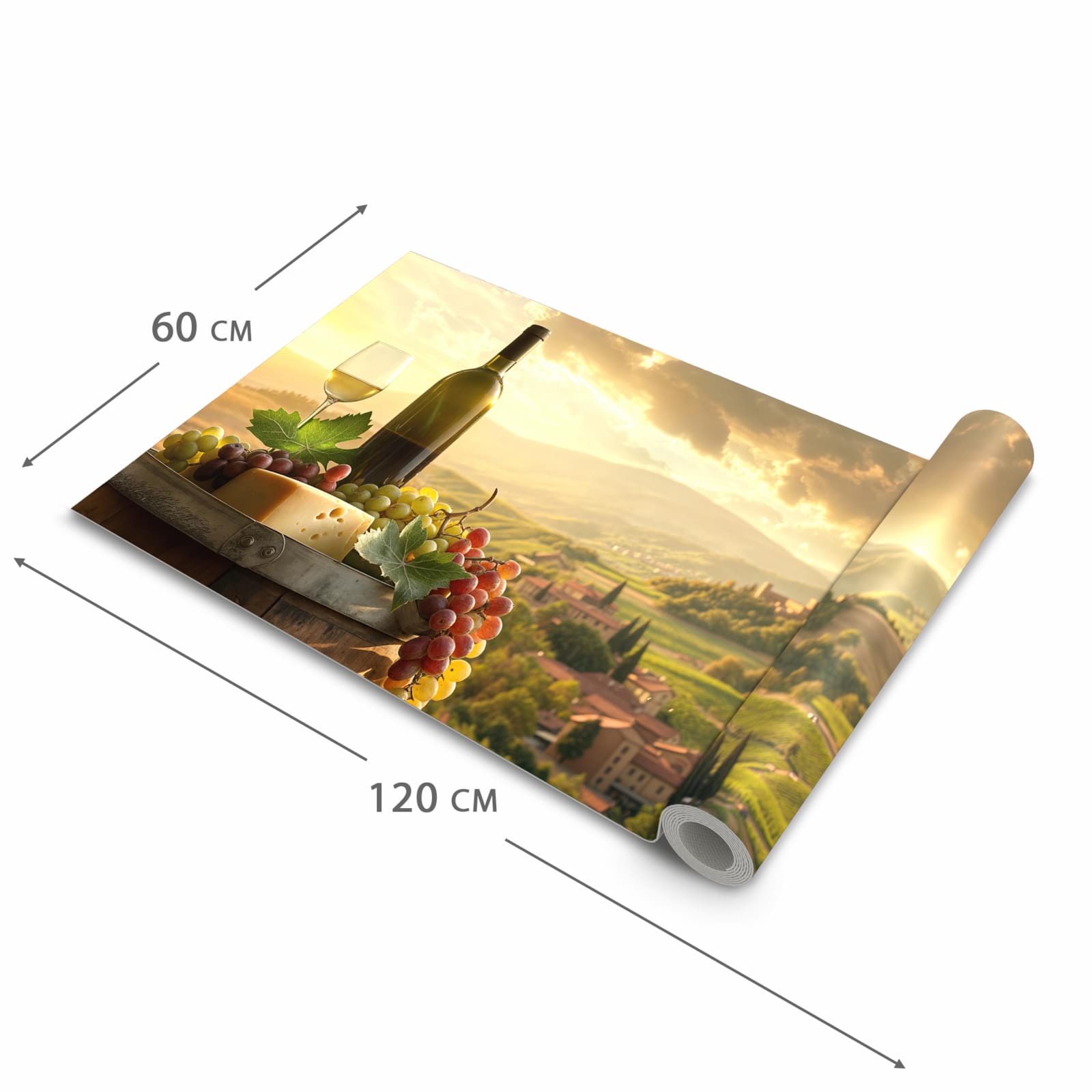 Farbbeständiger Teppich für Küche mit Motiv Weinland Idylle in der Grösse 60x270 cm