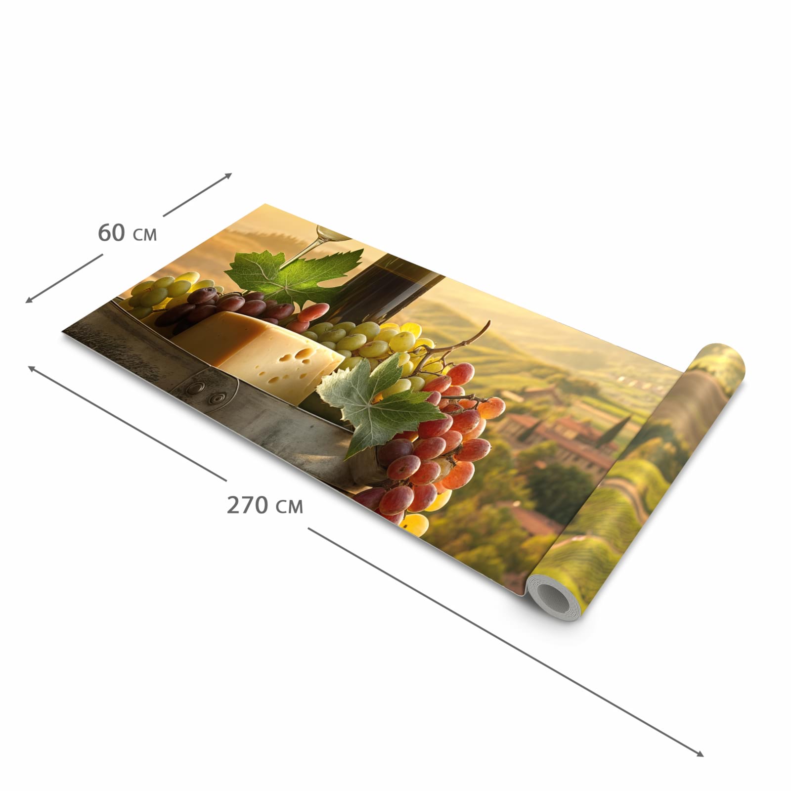 Geräuschdämpfender Küchenteppich mit Motiv Weinland Idylle in der Größe 60x270 cm