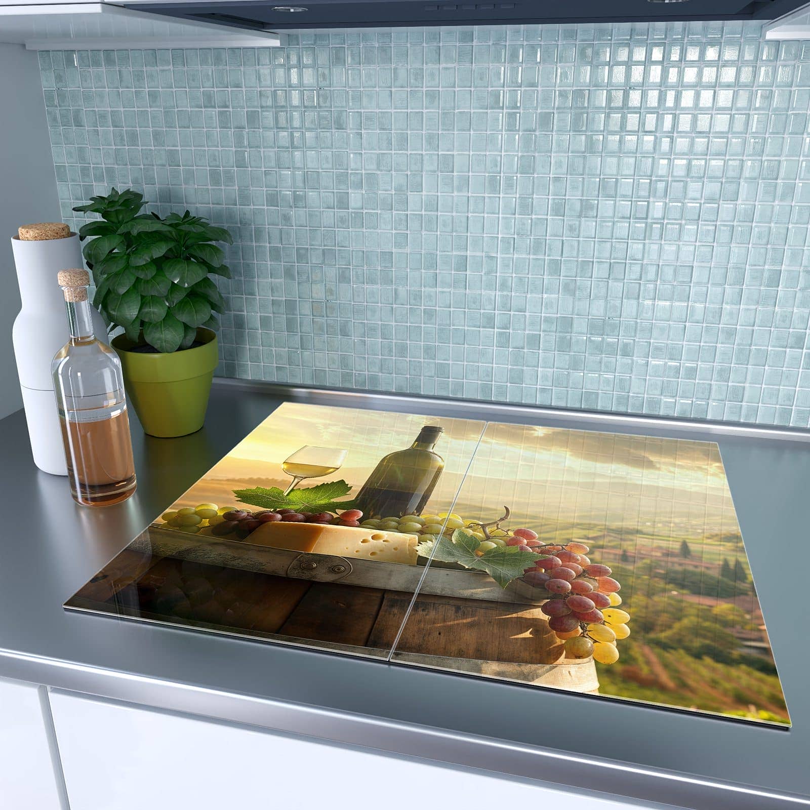 2-teilige Abdeckplatte Ceranfeld mit Weinland Idylle-Motiv auf dem Ceranfeld