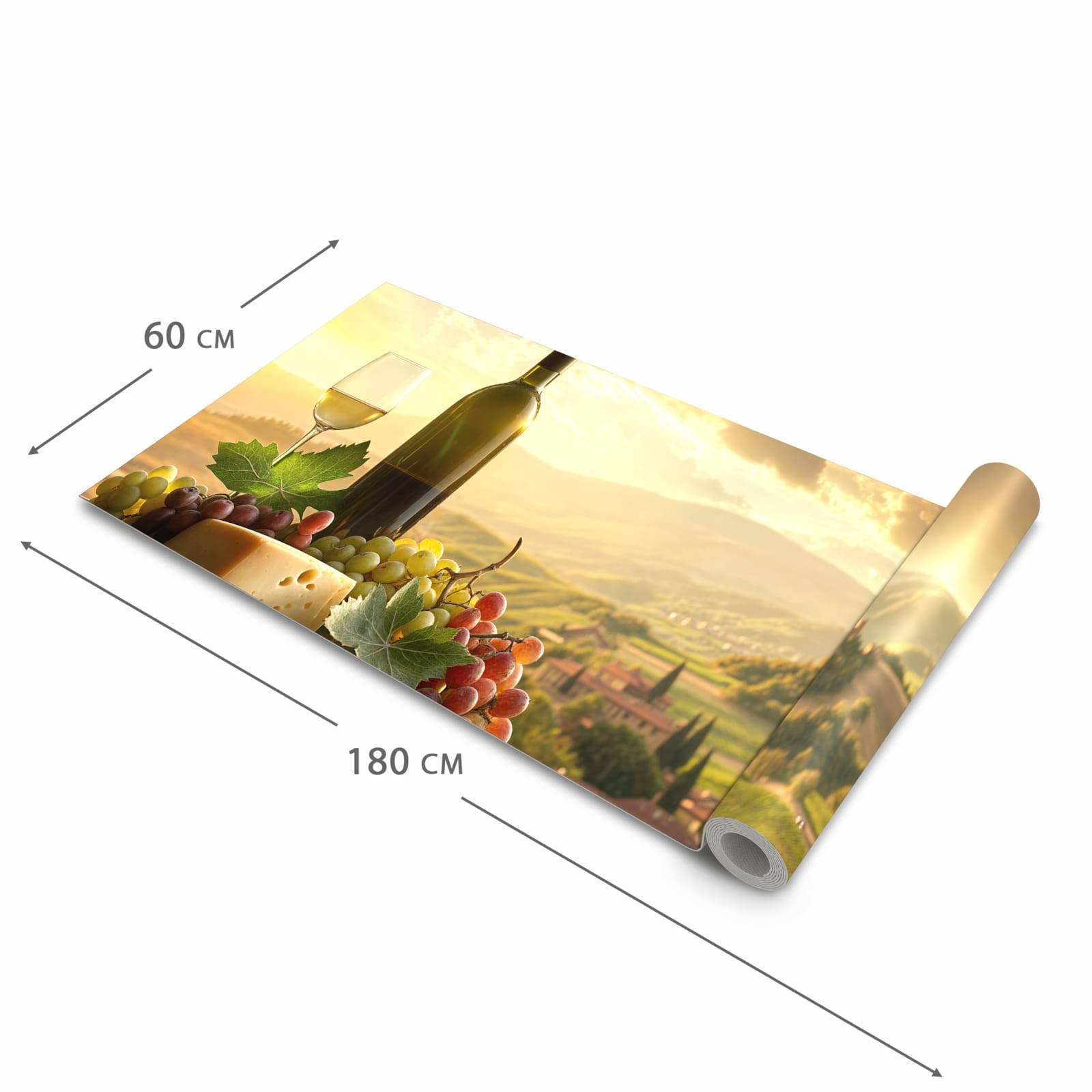 Küchenteppich mit Motiv Weinland Idylle in der Grösse 60x270 cm für sichere Aufbewahrung