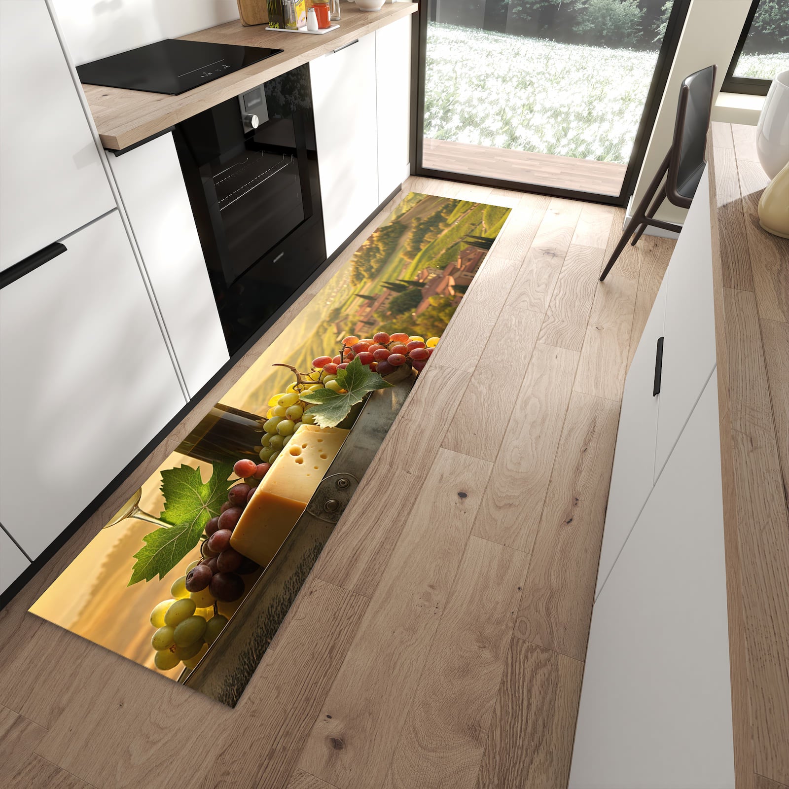 Abriebfester Küchenteppich mit Motiv Weinland Idylle in moderner Küche