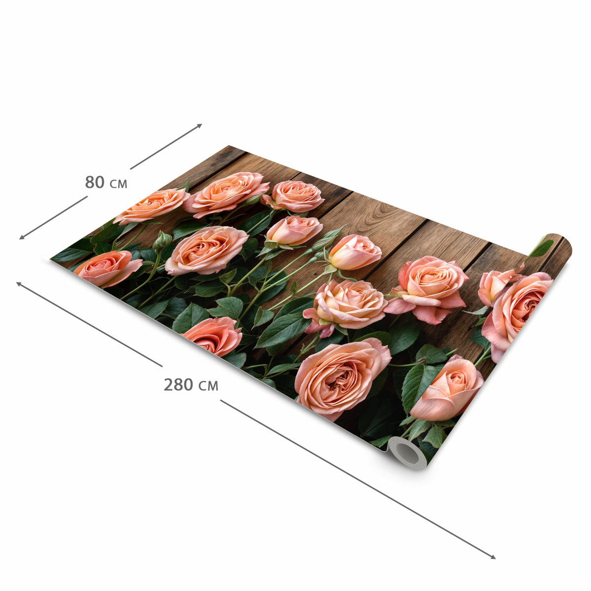 Feuchtigkeitsresistenter Küchenläufer mit Motiv Rosen Holzhintergrund in der Größe 60x270 cm