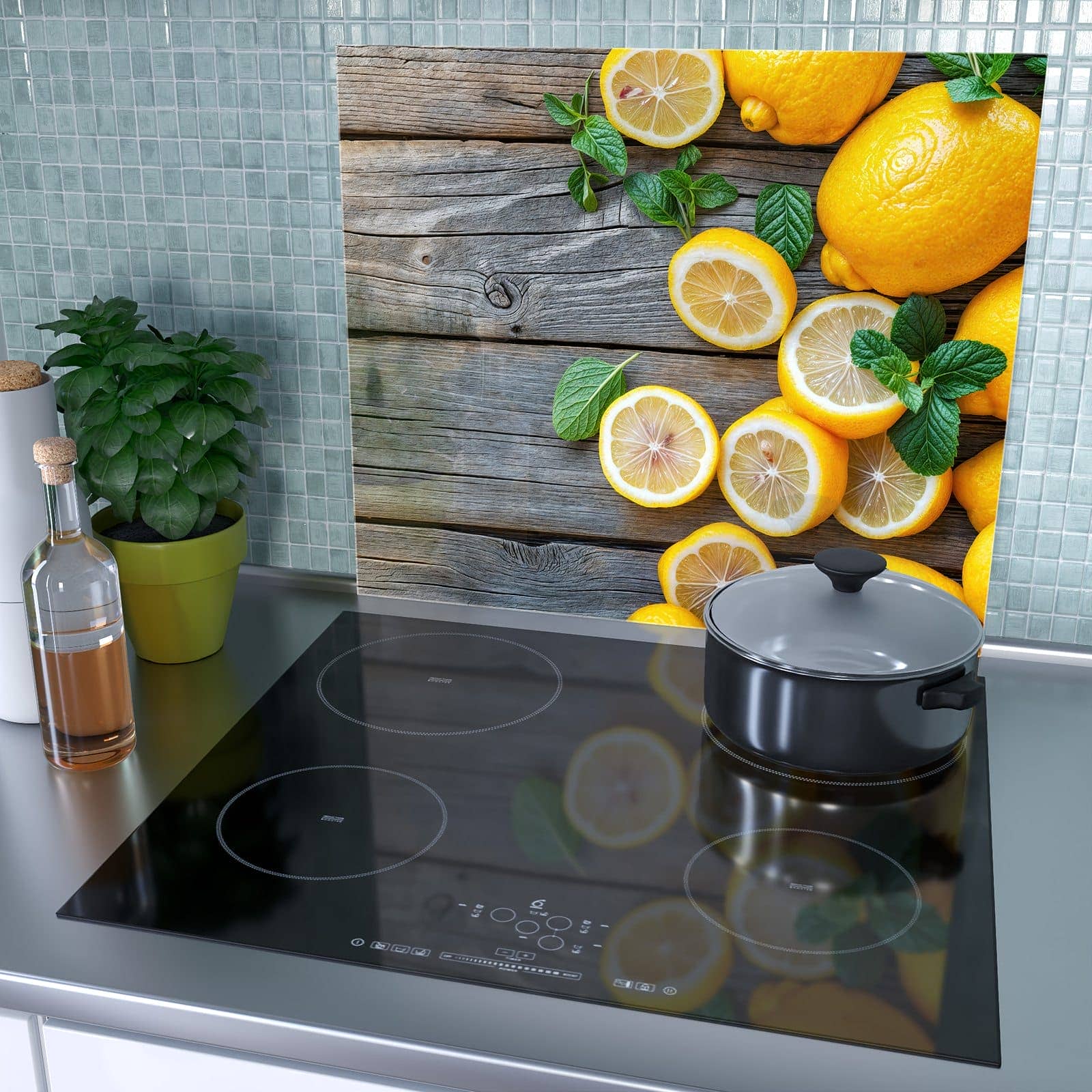 2-teilige Ceranfeldabdeckungen mit Lemon Fresh-Motiv auf dem Ceranfeld