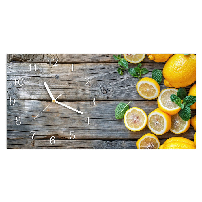 Wanduhr Lemon Fresh aus Glas – Querformat 60 × 30 cm mit Ziffernblatt Klassisch