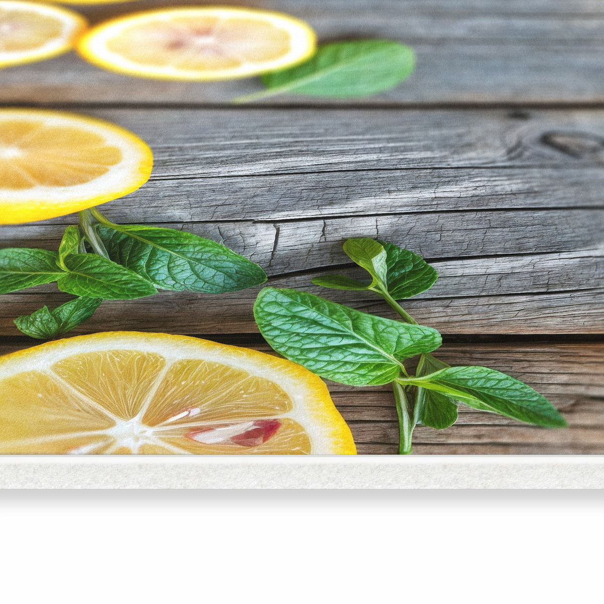 Wasserabweisender dünner Teppich mit Motiv Lemon Fresh in seitlicher Ansicht
