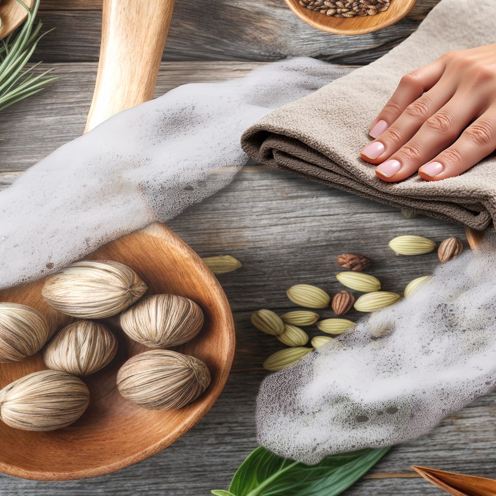 Abriebfester Küchenteppich mit Motiv Holzlöffel und Kräuter - einfach zu reinigen