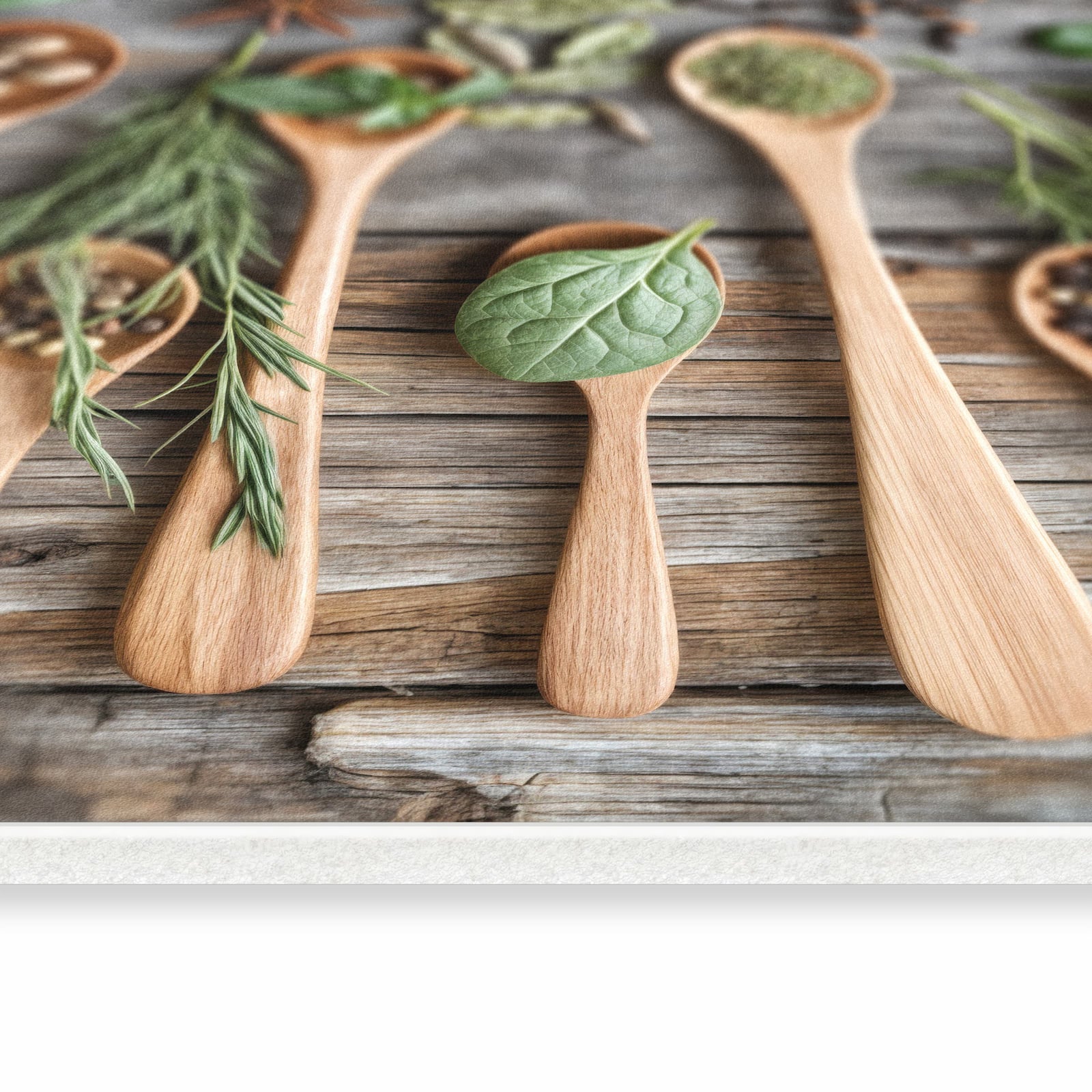 Rutschfester Läufer mit Motiv Holzlöffel und Kräuter in seitlicher Ansicht für Trittkomfort