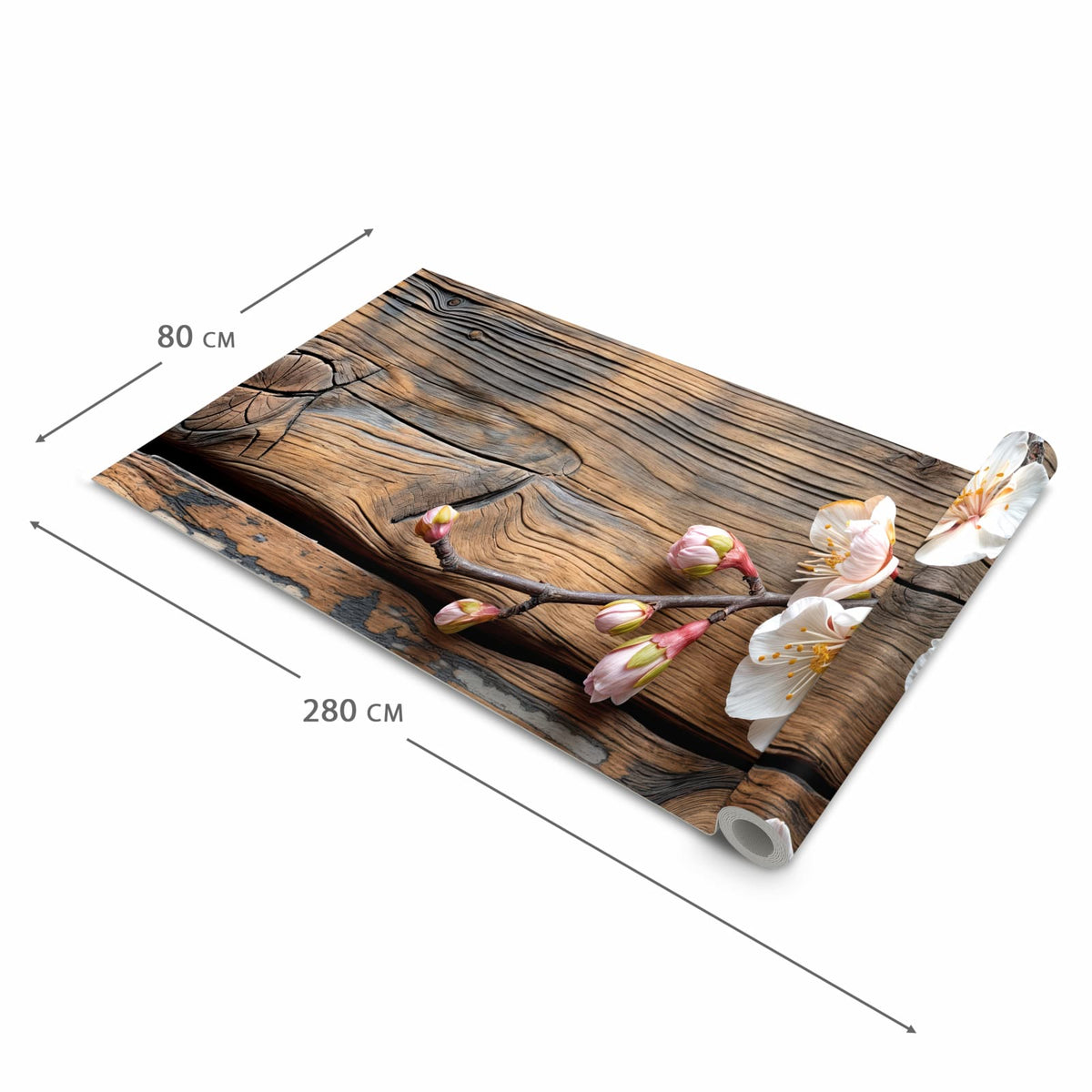 Flacher waschbarer Küchenteppich mit Motiv Kirschblüten Holz in der Grösse 60x180 cm