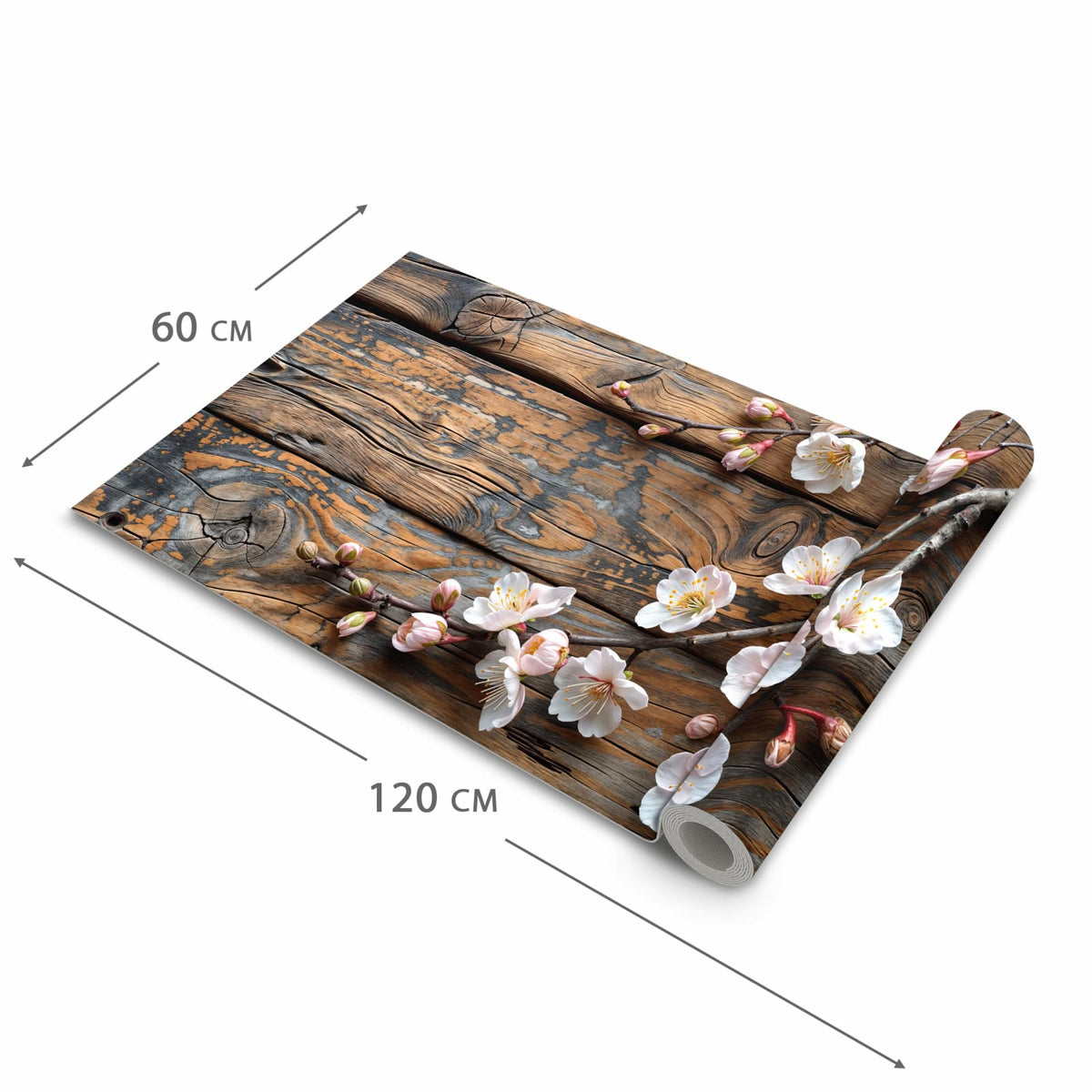 Geräuschdämpfender Teppich für die Küche mit Motiv Kirschblüten Holz in der Größe 60x180 cm