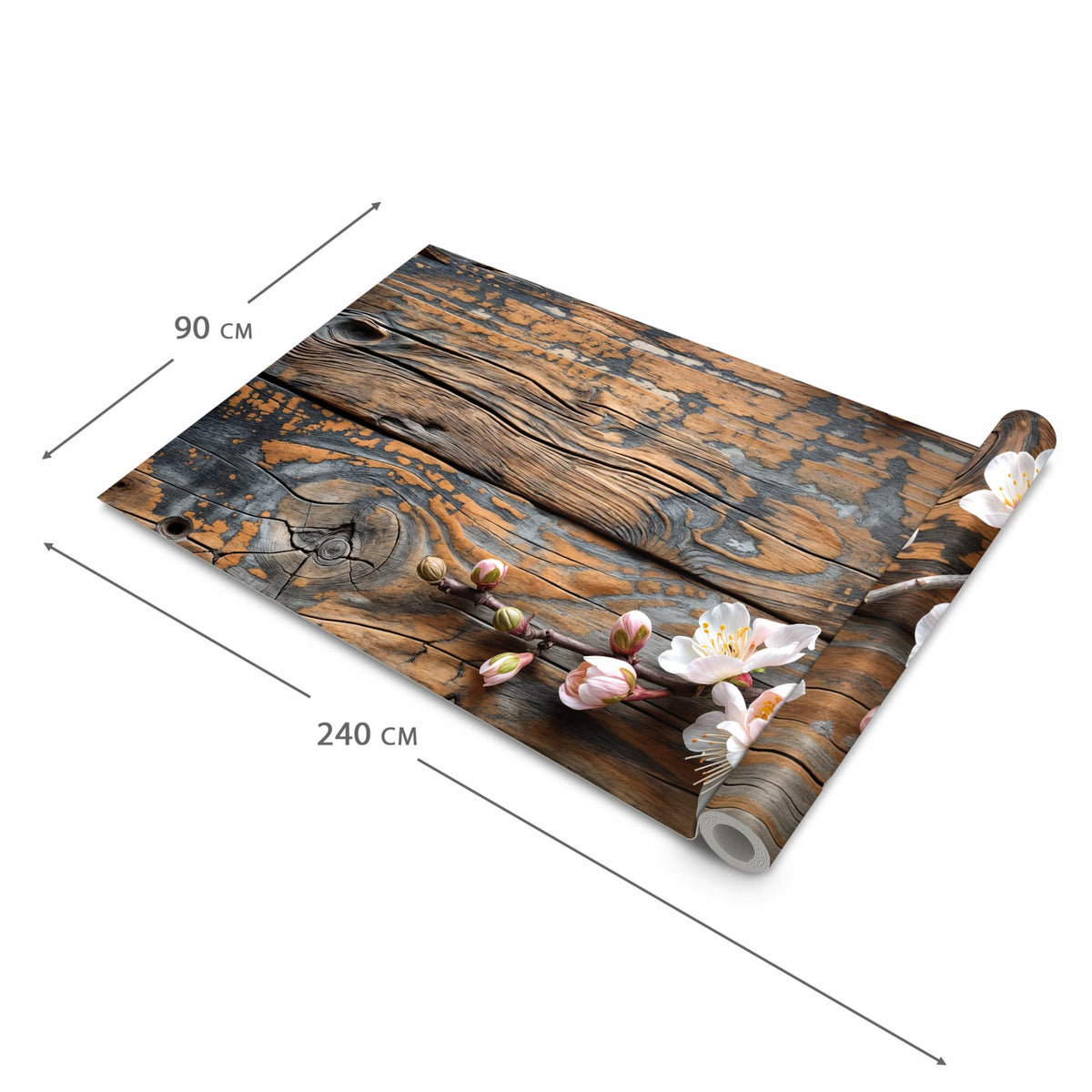 Rutschfester Teppichläufer für die Küche mit Motiv Kirschblüten Holz in der Grösse 60x240 cm