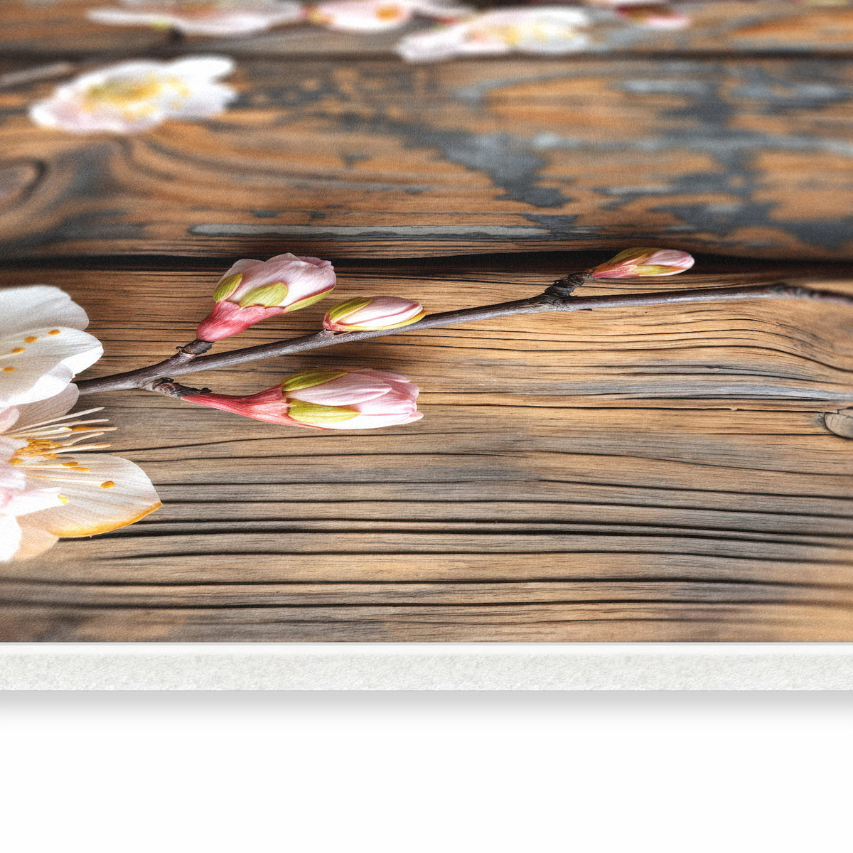 UV-beständiger Läufer für Eingangsbereich mit Motiv Kirschblüten Holz in seitlicher Ansicht