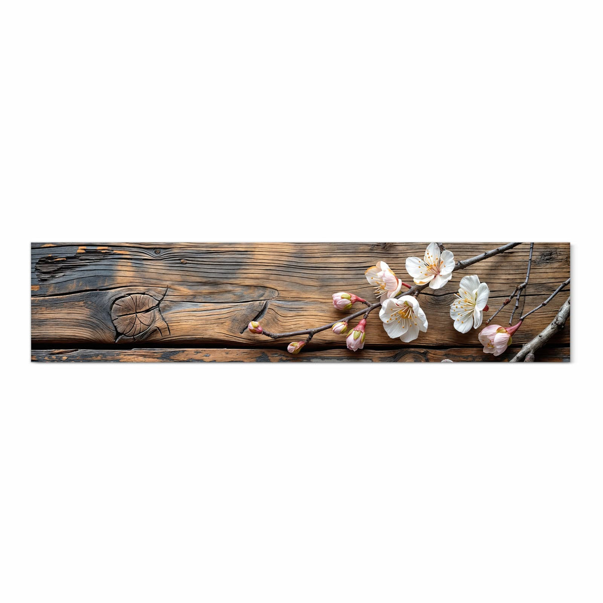 Pflegeleichter Küchenläufer mit Motiv Kirschblüten Holz in Frontansicht