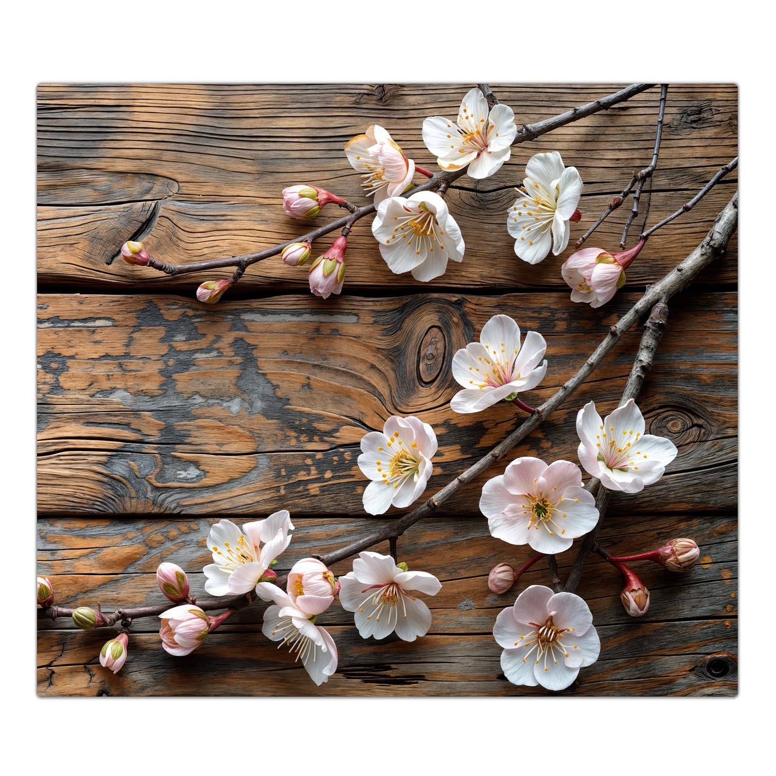 1-teilige Herdabdeckplatte aus Glas mit Kirschblüten Holz-Motiv in der Frontansicht #grösse_1-Teilig (60x52cm)