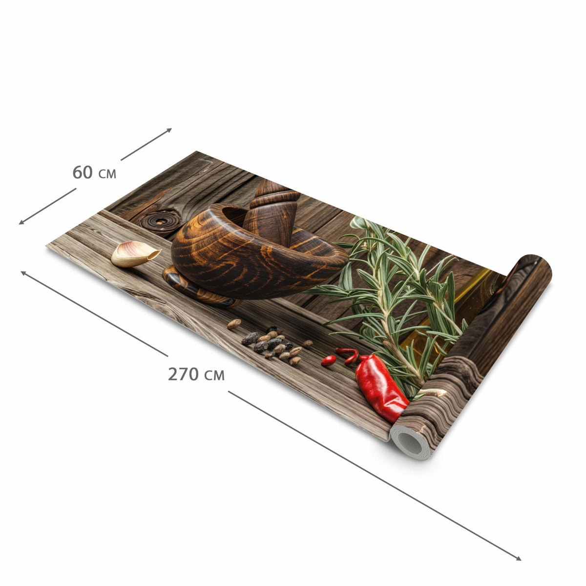 Rutschfester Küchenläufer nach Maß mit Motiv Küchendekoration in der Größe 60x180 cm