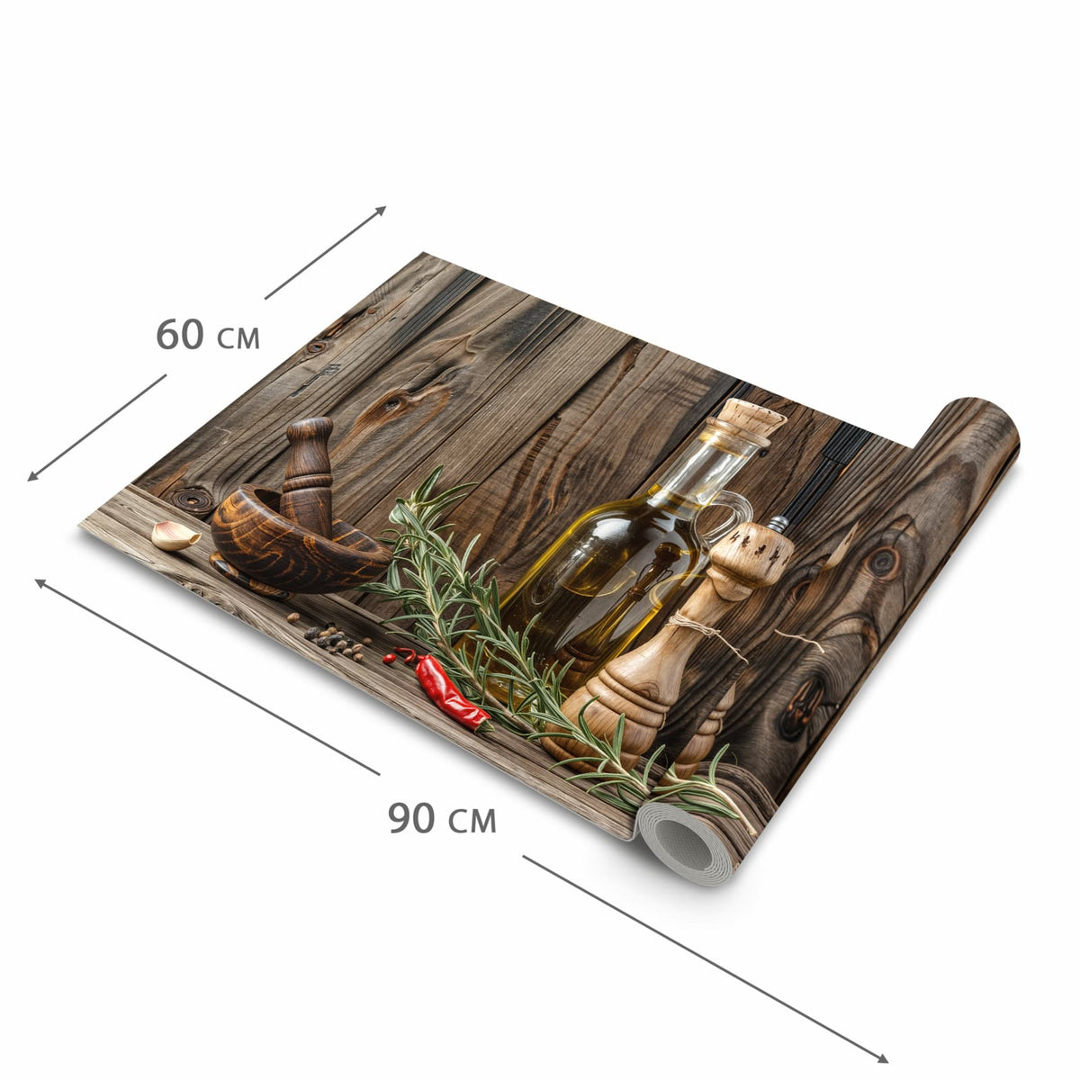 Bodenschonender moderner Küchenläufer mit Motiv Küchendekoration in der Grösse 60x180 cm