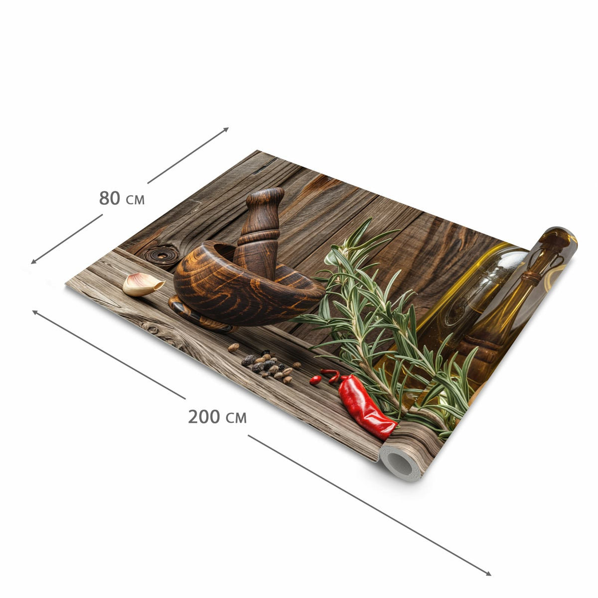 Abwaschbarer Küchenläufer mit Motiv Küchendekoration in der Grösse 60x180 cm für Ordnung