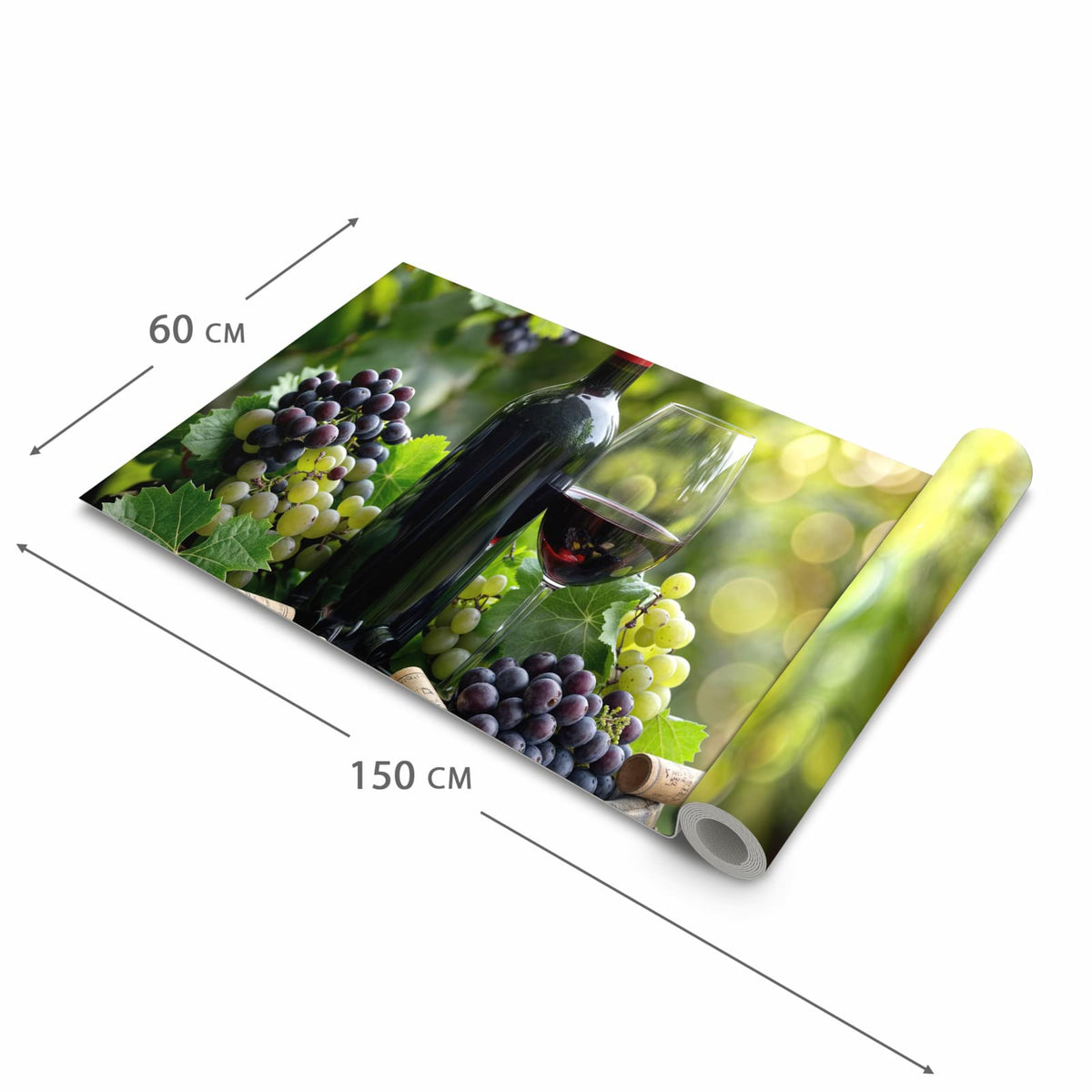 Rutschfester Küchenteppich mit Motiv Wein Und Trauben in der Größe 60x150 cm für Trittkomfort