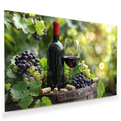 Wandbild mit dem Motiv Rotwein auf Holzfass