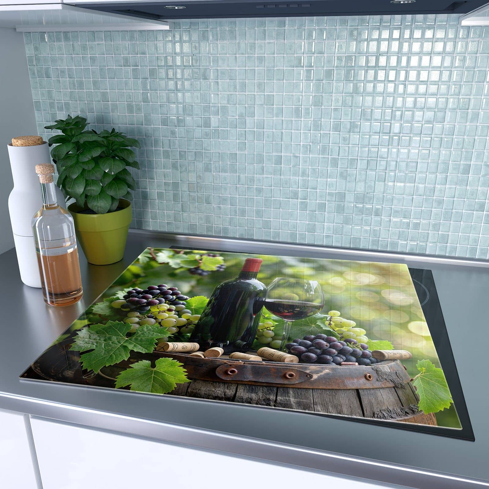 1-teilige Herdabdeckplatte für Ceranfeld mit Wein Und Trauben-Motiv auf dem Ceranfeld