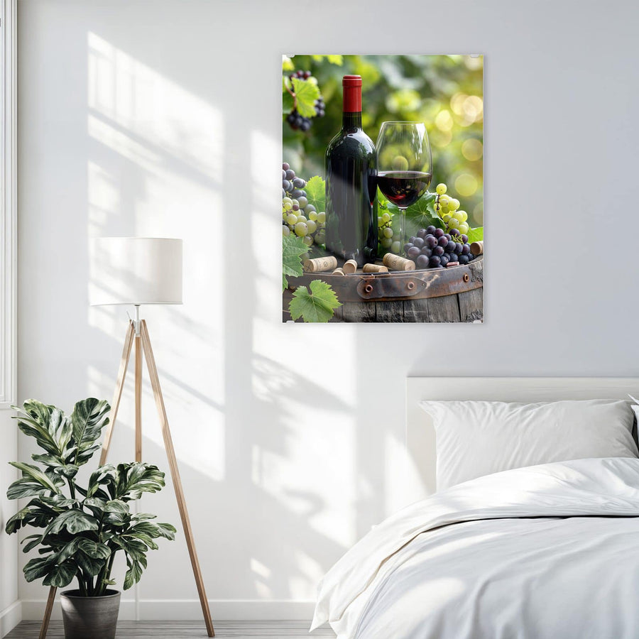 Maße Wandbild - Rotwein auf Holzfass - Hochformat