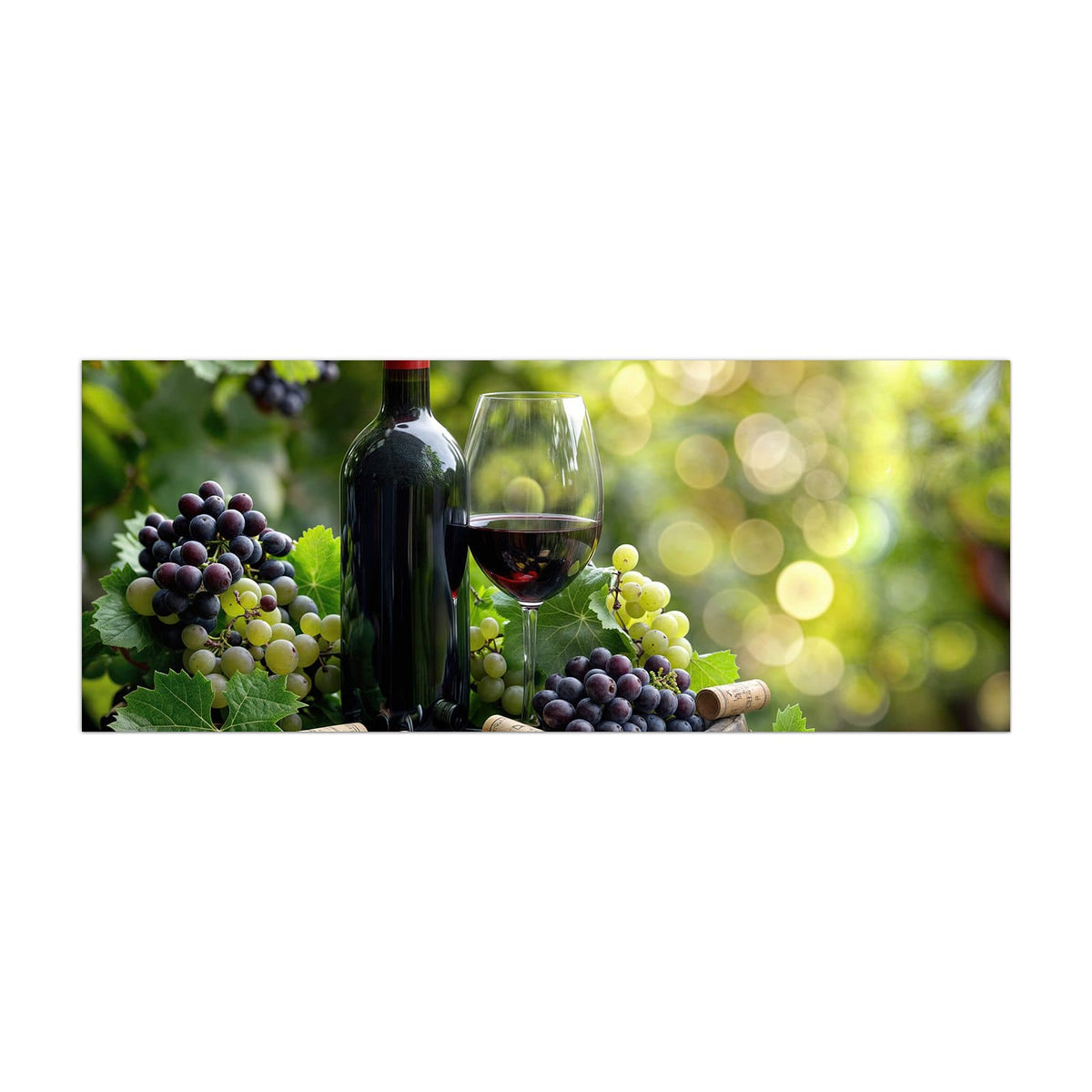 Küchenrückwand aus Glas Rotwein auf Holzfass im Hochformat, Motiv bildfüllend von vorn