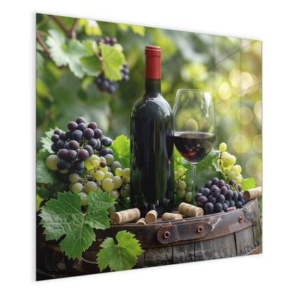 Magnettafel mit dem Motiv Rotwein auf Holzfass