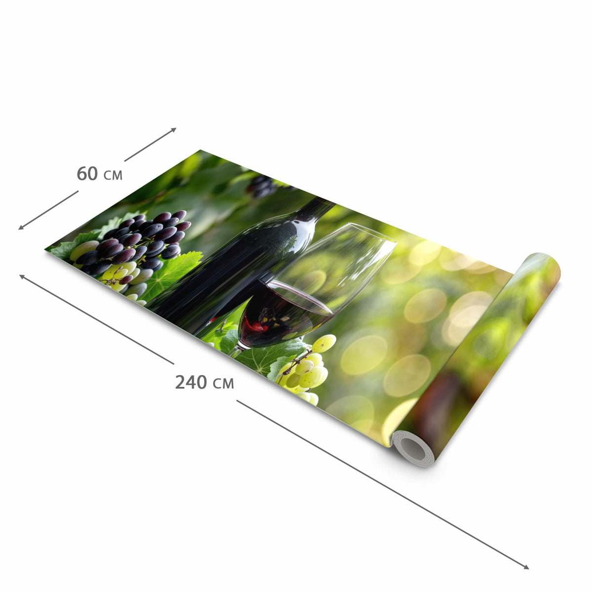 Fleckenresistenter Küchenteppich mit Motiv Wein Und Trauben in der Grösse 60x150 cm, waschbar