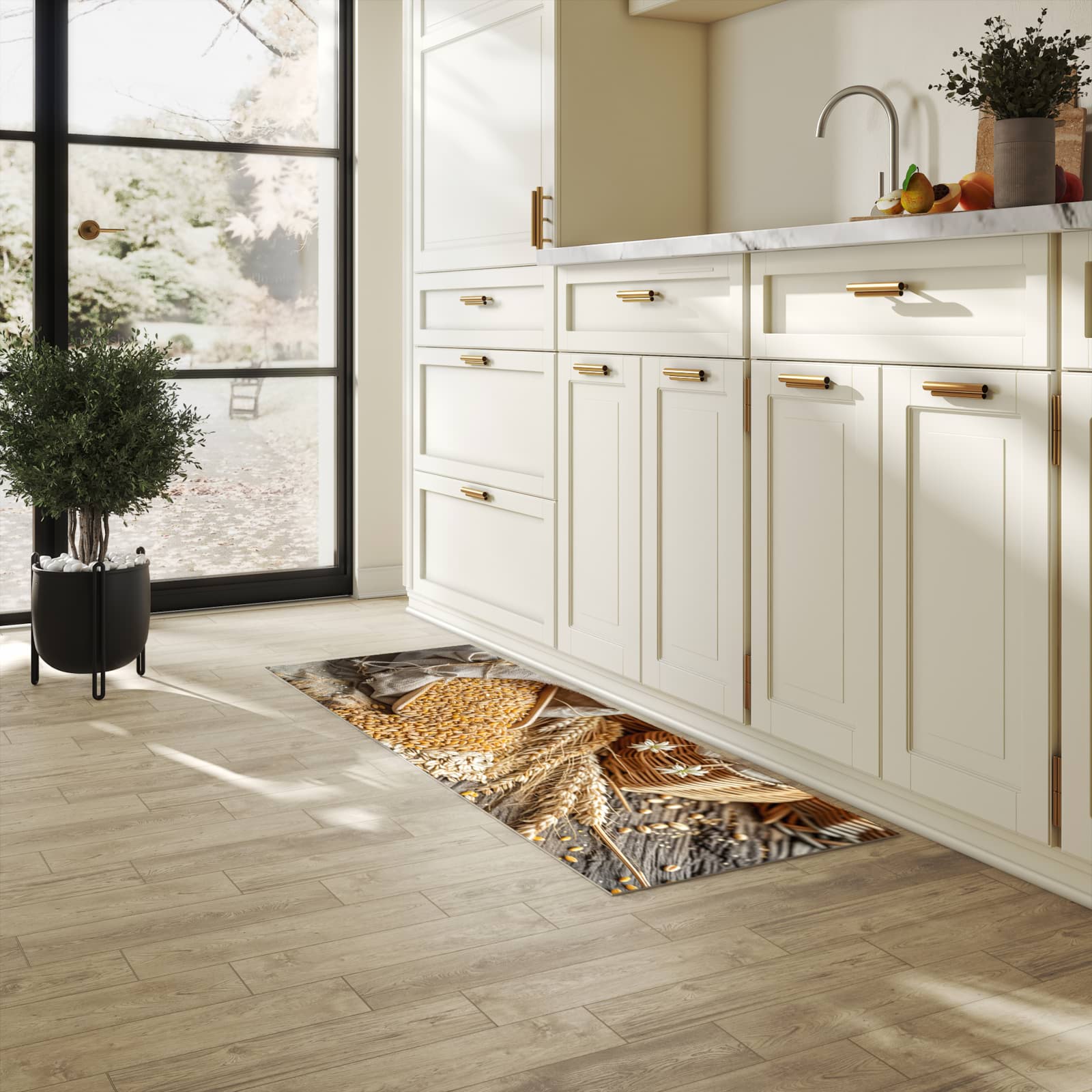 Waschbarer Küchenläufer mit Getreideernte-Motiv in der Küche, geruchsneutral