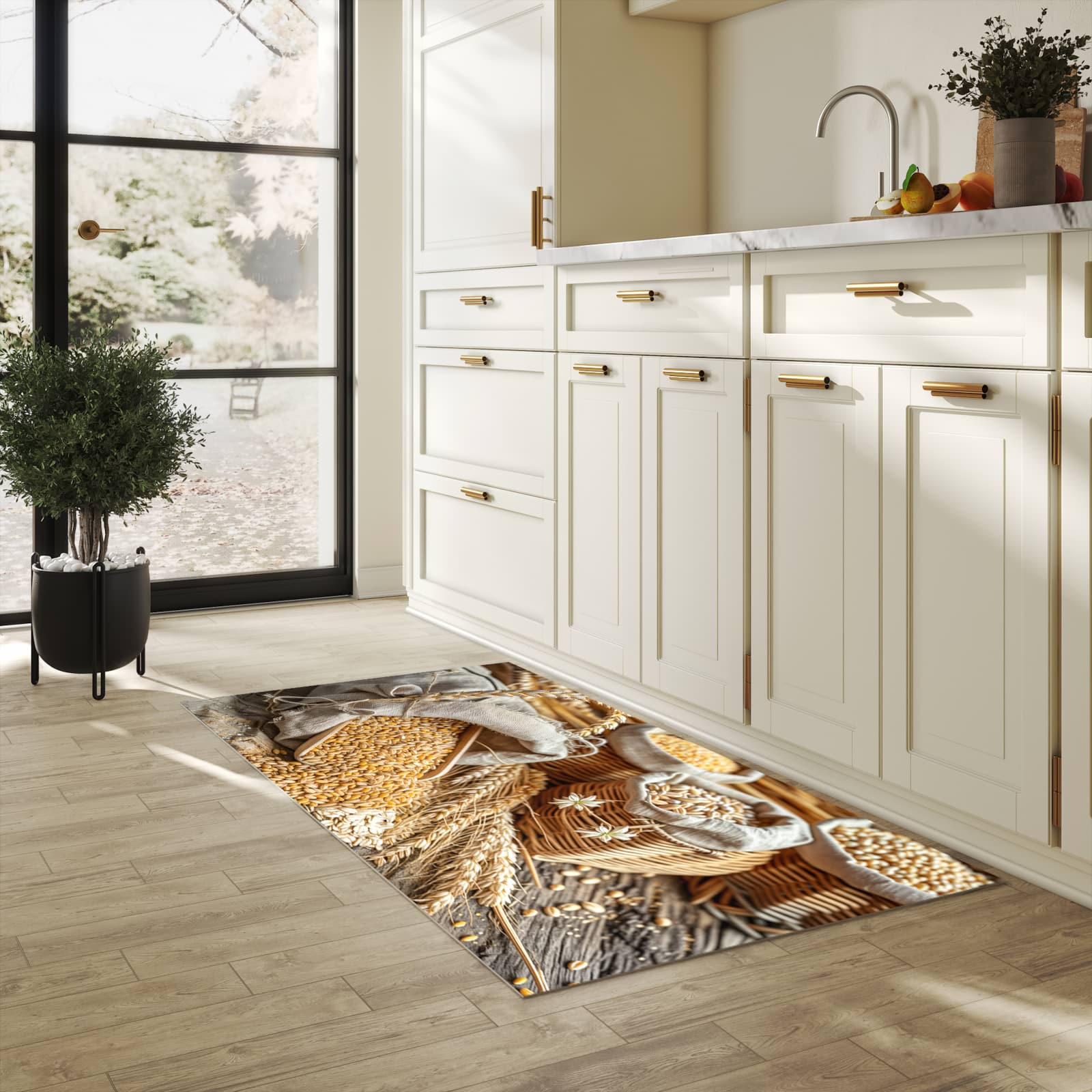 Rutschhemmender Küche Teppich mit Getreideernte-Motiv in der Küche