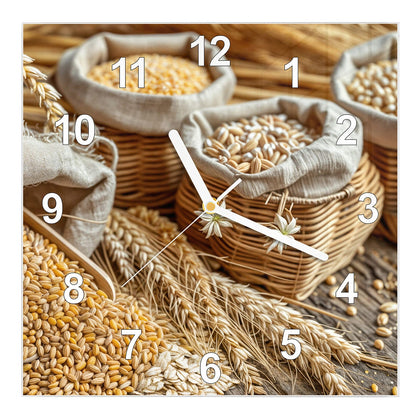 Wanduhr Quadratisch mit dem Motiv Getreide in Körben