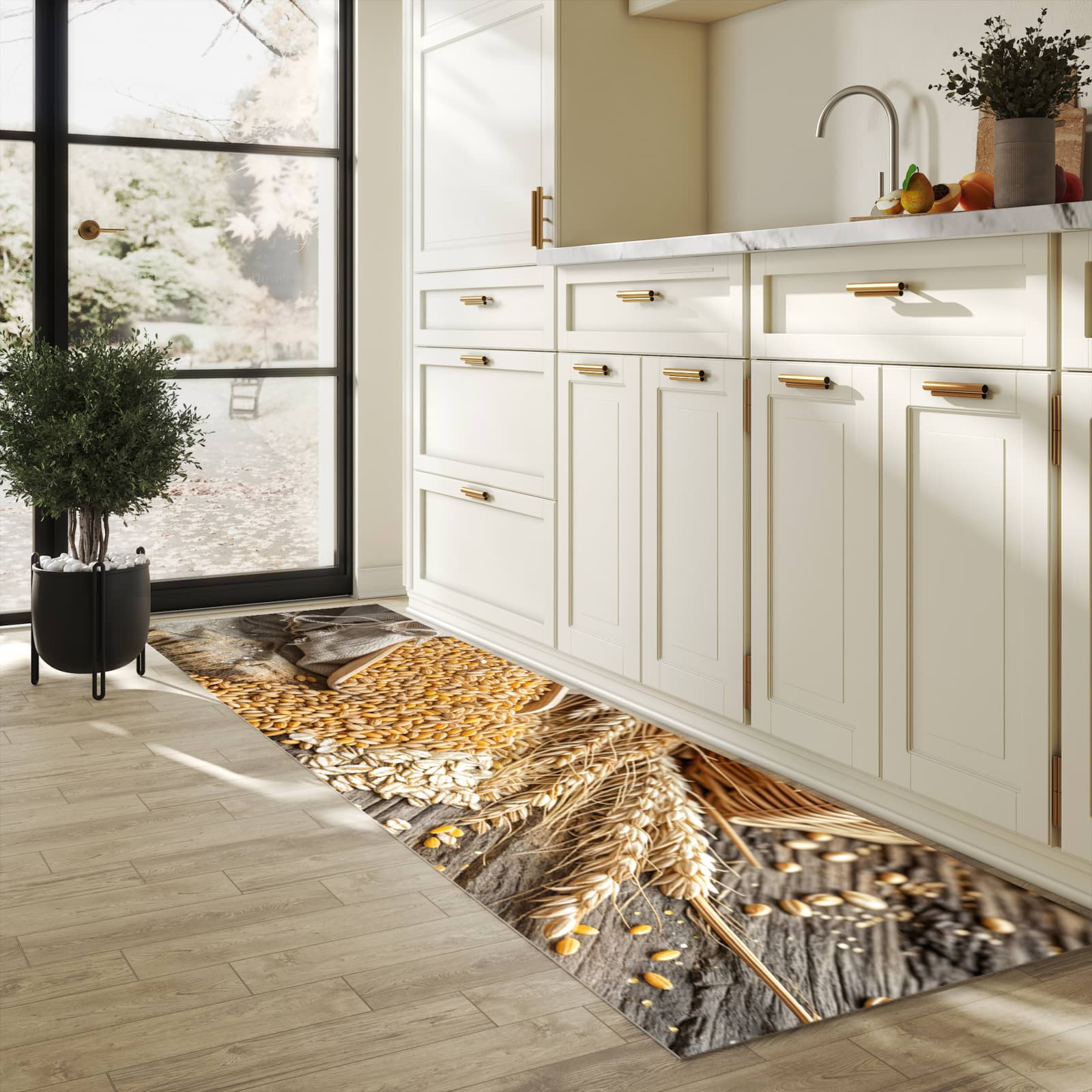 Pflegeleichter Teppich für Küche mit Getreideernte-Motiv in der Küche