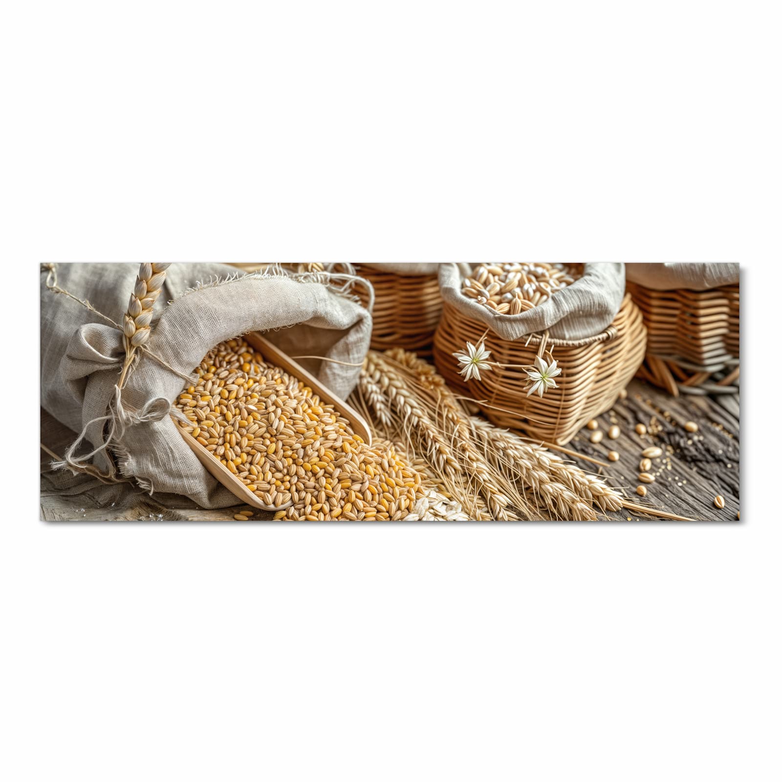 Moderner Küchenläufer mit Getreideernte-Motiv Frontansicht, sicher aufbewahren