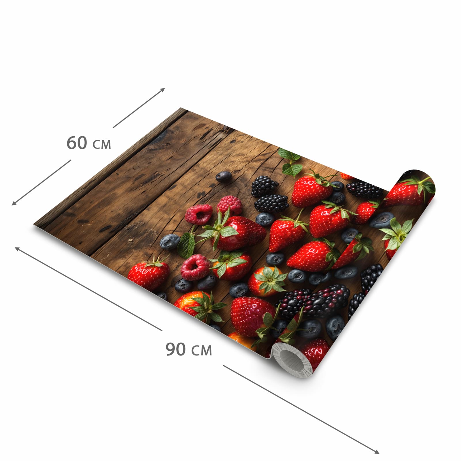 Bodenschonender waschbarer Teppich fürs Esszimmer mit Motiv Frische Beeren Exquisit in der Grösse 60x150 cm