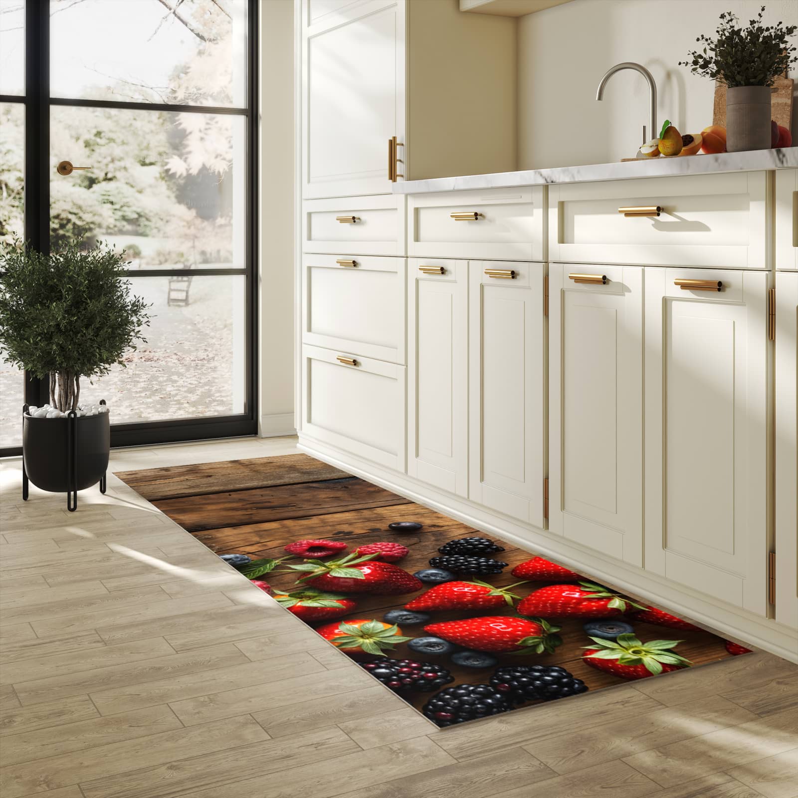 Zeitsparender Läufer Küche mit Motiv Frische Beeren Exquisit in heller Küche