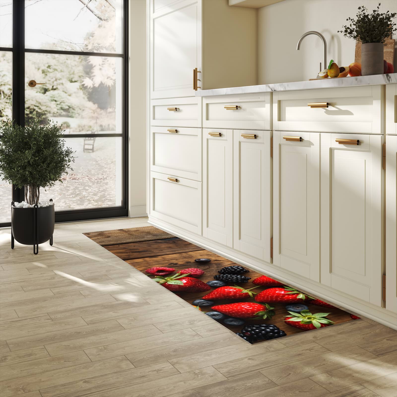 Küchenteppich mit Motiv Frische Beeren Exquisit für Ordnung in heller Küche