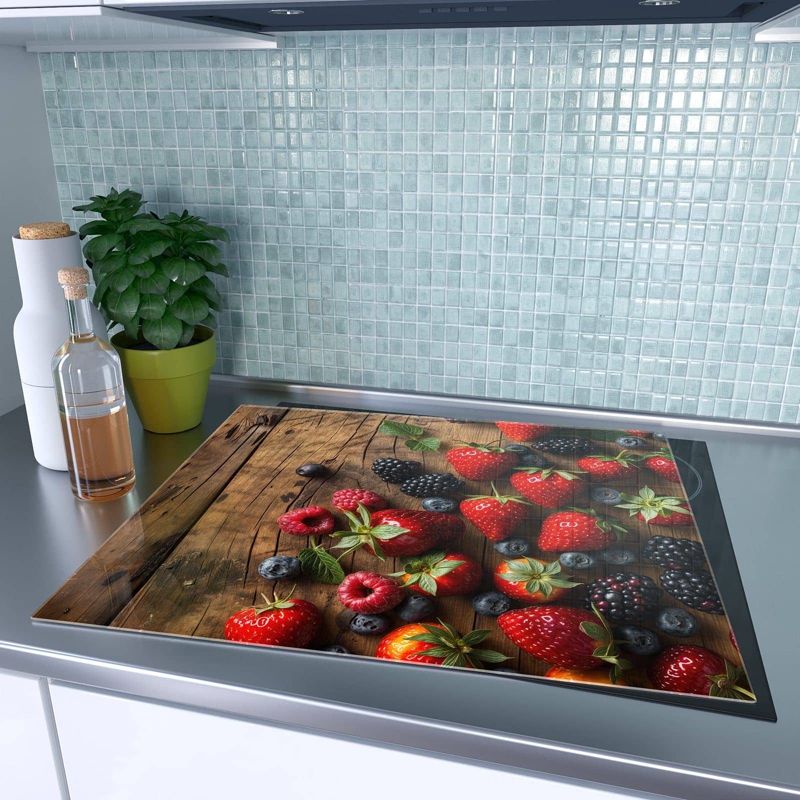 1-teilige Abdeckplatten für Ceranfeld mit Frische Beeren Exquisit-Motiv auf dem Ceranfeld