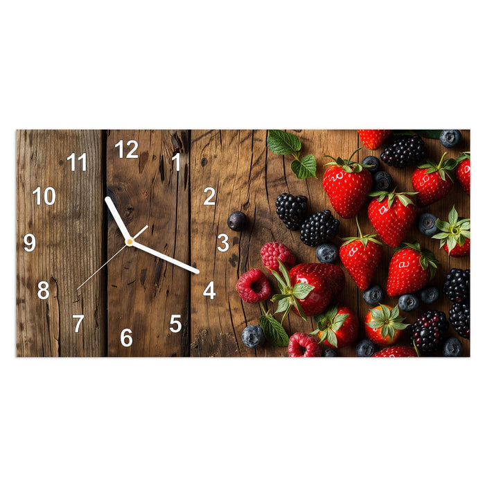 Wanduhr Frische Beeren Exquisit aus Glas – Querformat 60 × 30 cm mit Ziffernblatt Modern