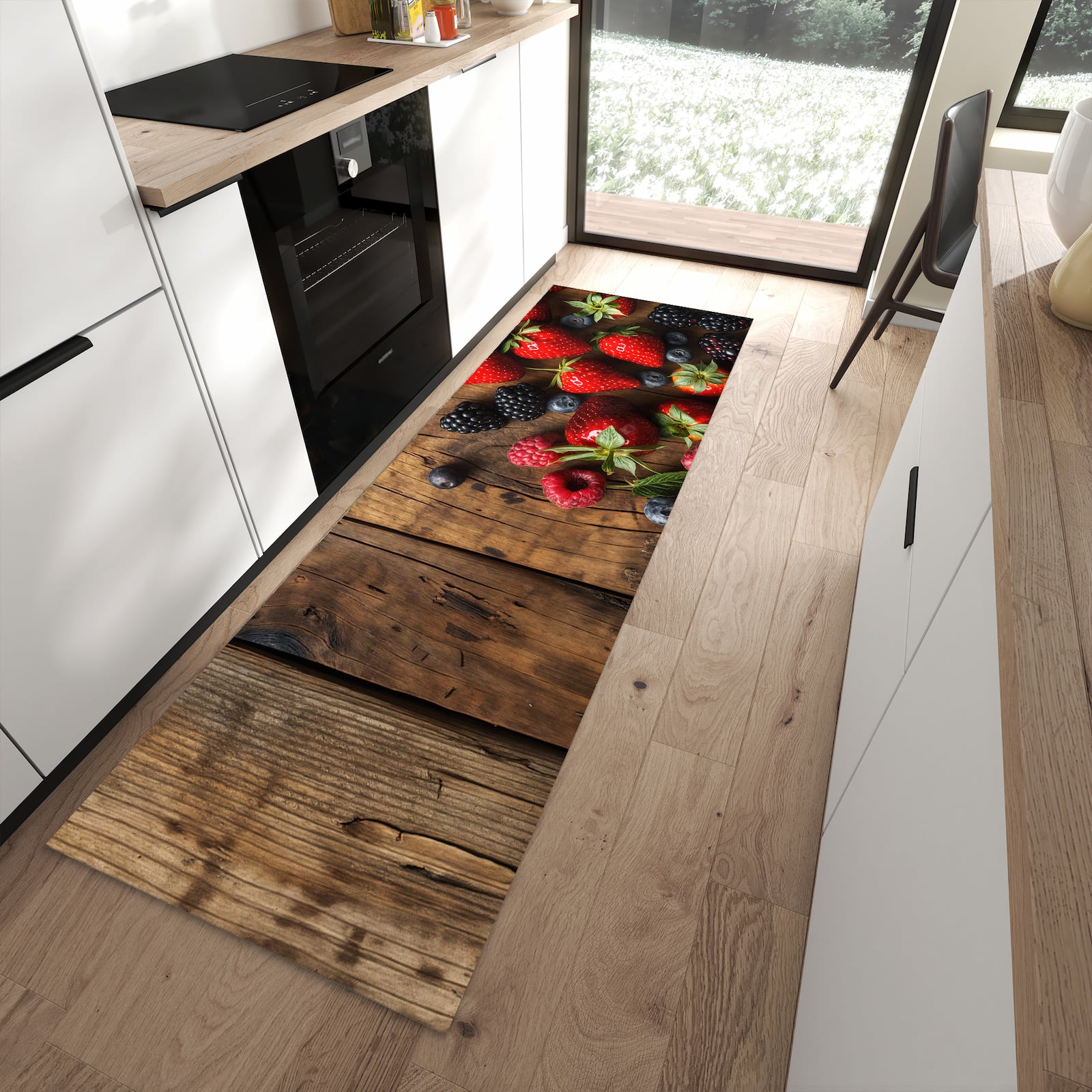 Rutschfester Küchenläufer mit Motiv Frische Beeren Exquisit für sicheren Stand in moderner Küche