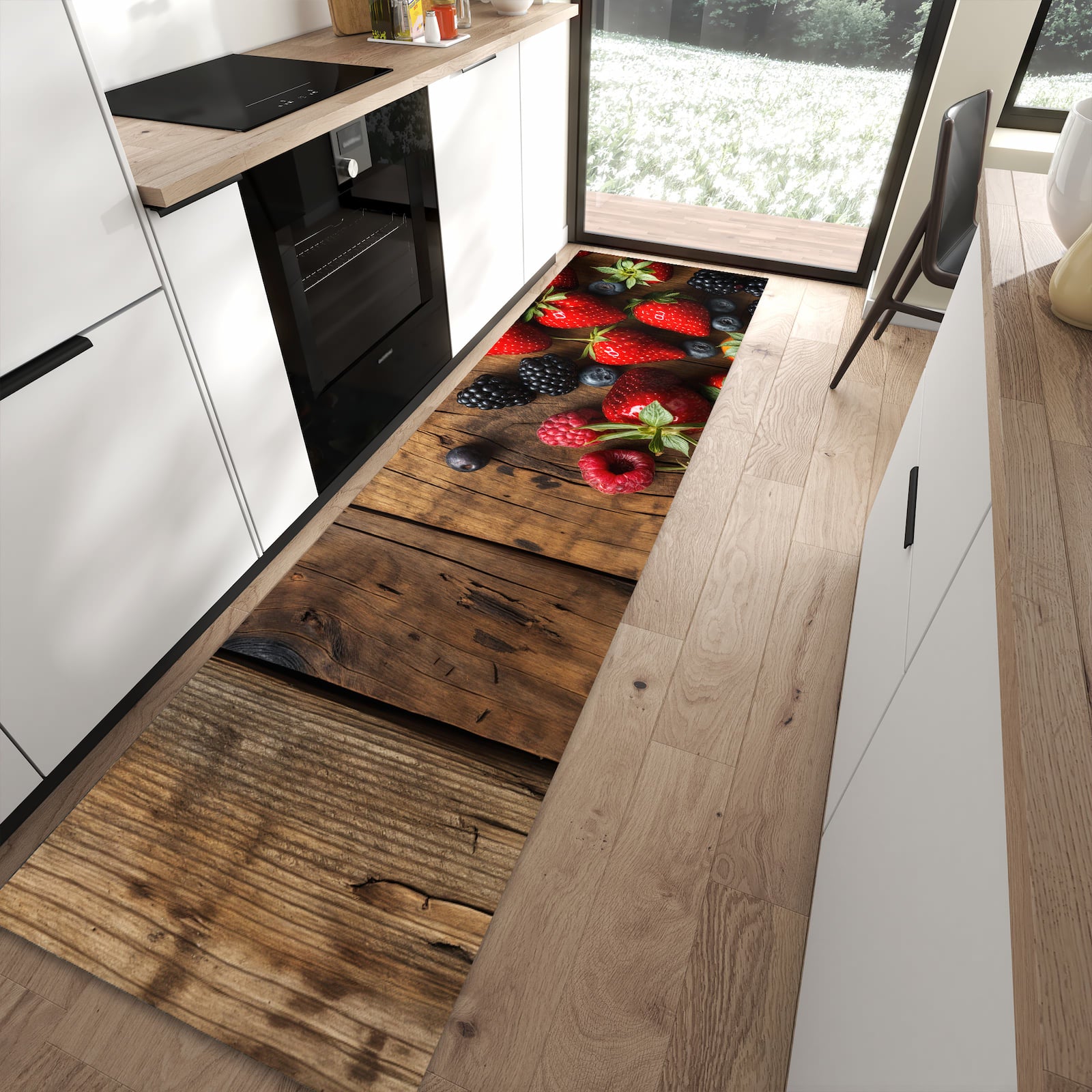 Geräuschdämpfender waschbarer Küchenläufer mit Motiv Frische Beeren Exquisit in moderner Küche