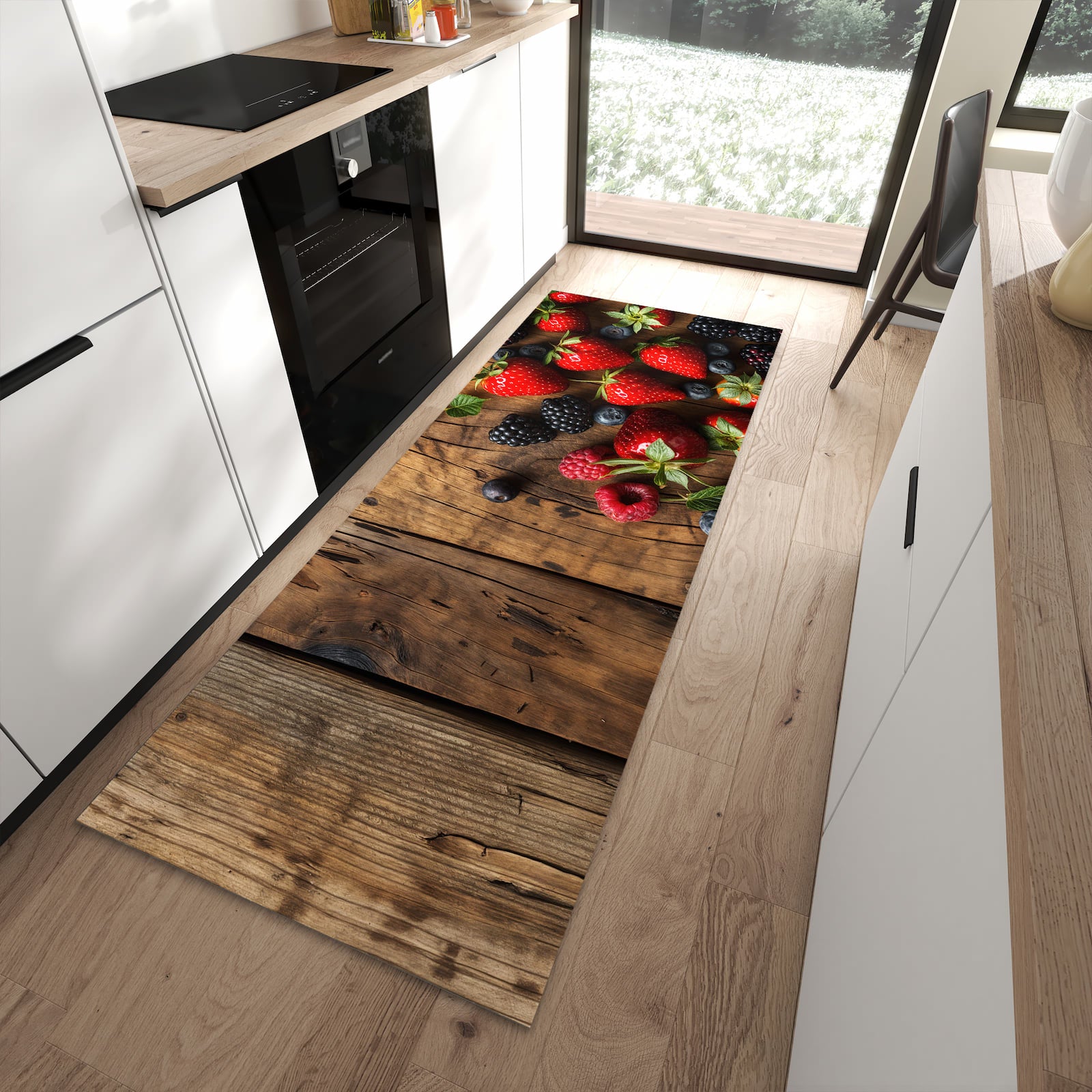 UV-beständiger Küchenläufer mit Motiv Frische Beeren Exquisit in moderner Küche