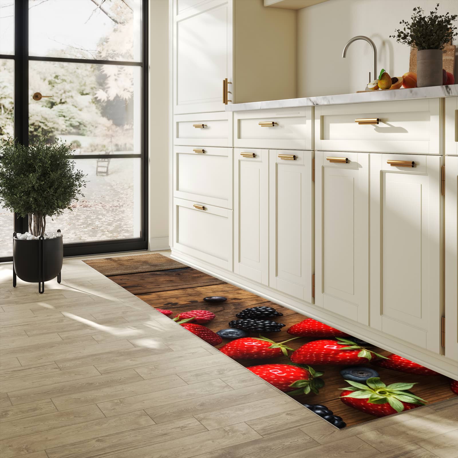 Farbbeständiger Küchenteppich mit Motiv Frische Beeren Exquisit in heller Küche