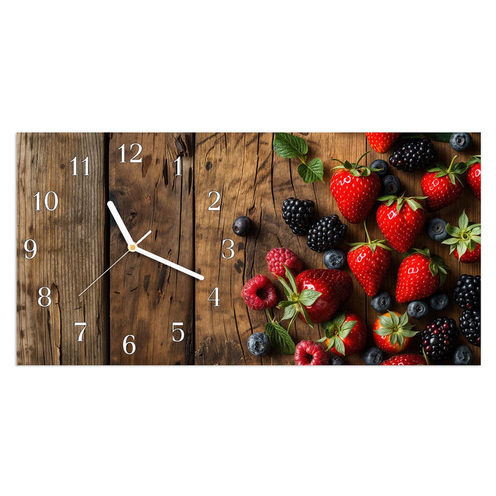 Wanduhr Frische Beeren Exquisit aus Glas – Querformat 60 × 30 cm mit Ziffernblatt Klassisch