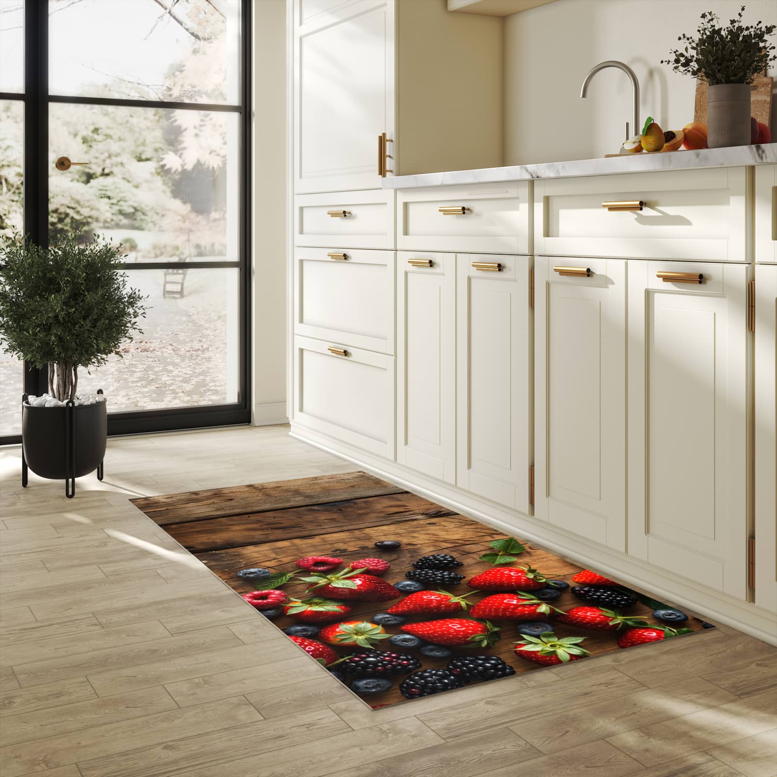 UV-beständiger Küchenvorleger mit Motiv Frische Beeren Exquisit in heller Küche